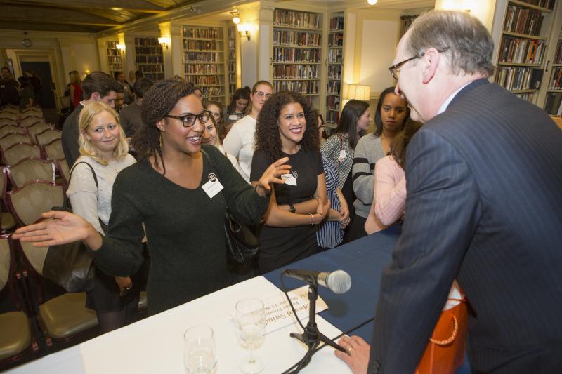 UVA students speak to the \"Crisis in Credibility\" panelists on January 11. 